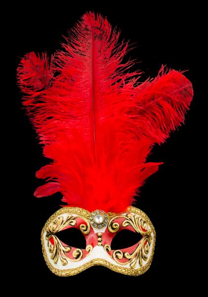 Masque Loup Vénitien à Plumes Rouge – Artisanat Authentique de Venise