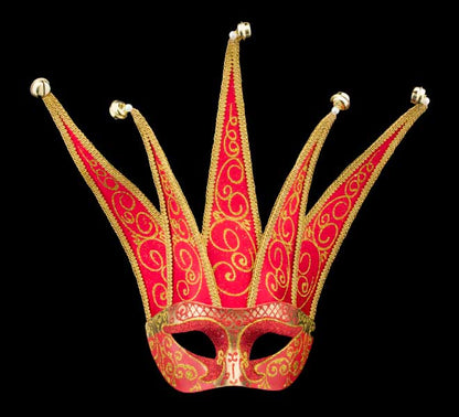 Masque Colombine Jolly Rouge Doré à 5 Pointes – Artisanat Authentique de Venise