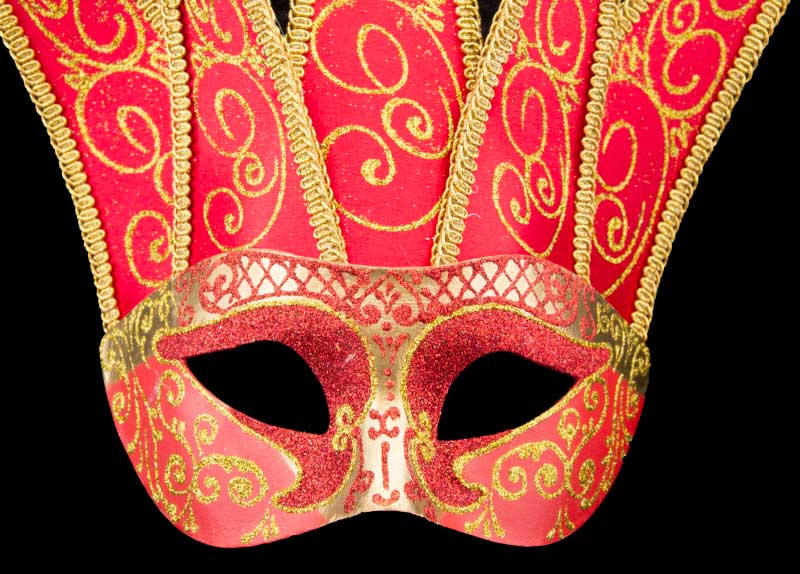 Masque Colombine Jolly Rouge Doré à 5 Pointes – Artisanat Authentique de Venise