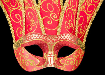 Masque Colombine Jolly Rouge Doré à 5 Pointes – Artisanat Authentique de Venise