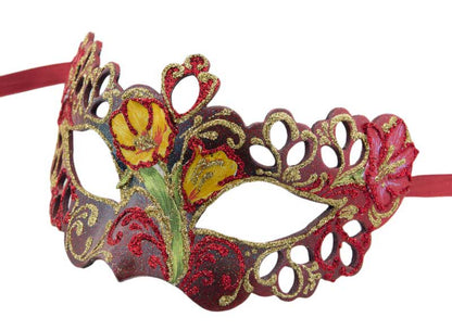 Masque de Venise Loup Colombine à Pointes Tutti Frutti Rouge et Fleur Jaune – Artisanat Authentique de Venise