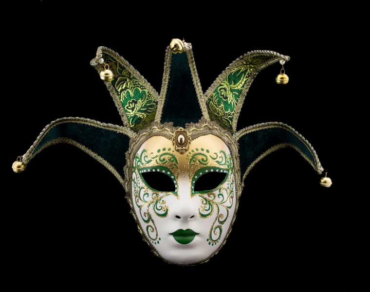 Masque Volto Jolly Vert et Doré à 5 Pointes – Artisanat Authentique de Venise