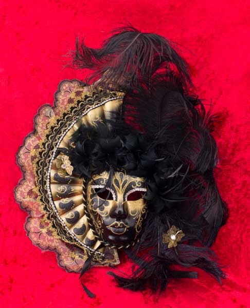 Masque Volto Éventail Noir et Doré – Artisanat Authentique de Venise