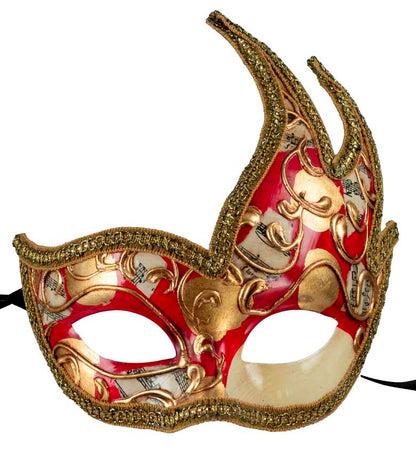 Masque Colombine Cygne Rouge et Doré – Artisanat Authentique de Venise