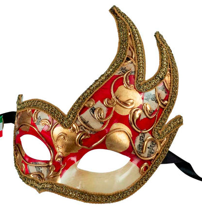 Masque Colombine Cygne Rouge et Doré – Artisanat Authentique de Venise
