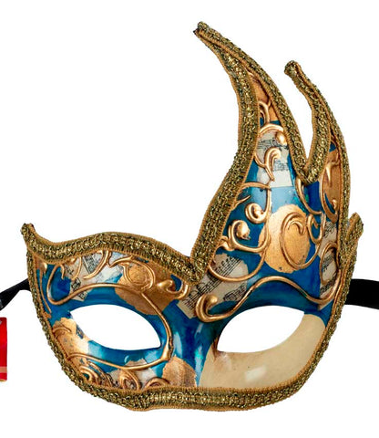 Masque Colombine Cygne Bleu et Doré – Artisanat Authentique de Venise