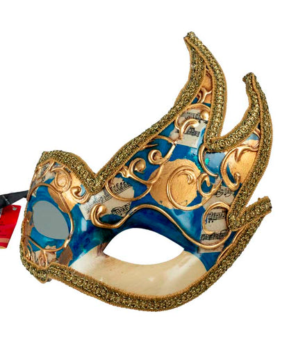 Masque Colombine Cygne Bleu et Doré – Artisanat Authentique de Venise