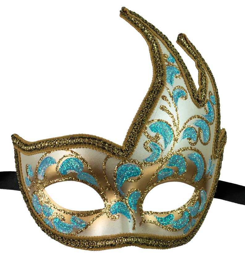 Masque Colombine Cygne Floral Bleu – Artisanat Authentique de Venise