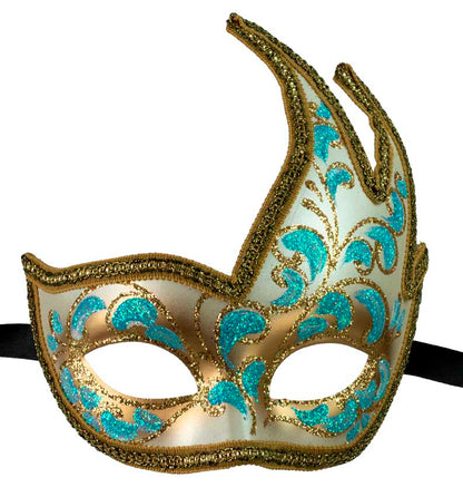 Masque Colombine Cygne Floral Bleu – Artisanat Authentique de Venise