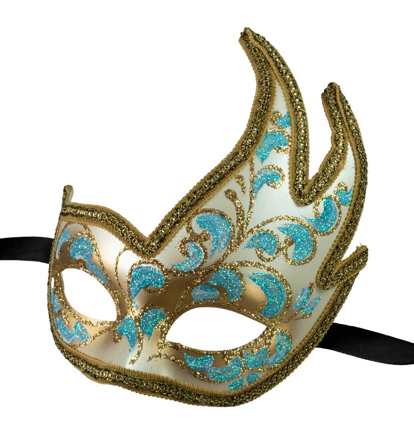 Masque Colombine Cygne Floral Bleu – Artisanat Authentique de Venise