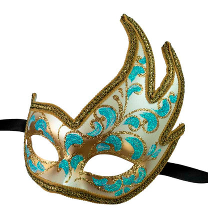 Masque Colombine Cygne Floral Bleu – Artisanat Authentique de Venise
