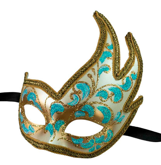 Masque Colombine Cygne Floral Bleu – Artisanat Authentique de Venise