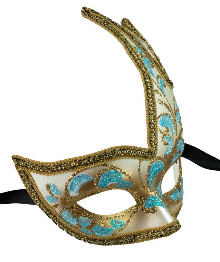Masque Colombine Cygne Floral Bleu – Artisanat Authentique de Venise