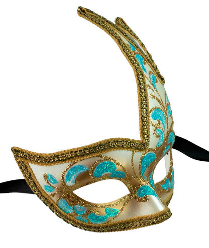 Masque Colombine Cygne Floral Bleu – Artisanat Authentique de Venise