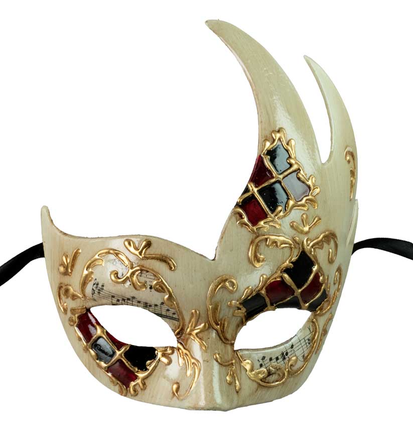 Masque Colombine Cygne Damier Écru, Rouge, Noir et Doré – Artisanat Authentique de Venise