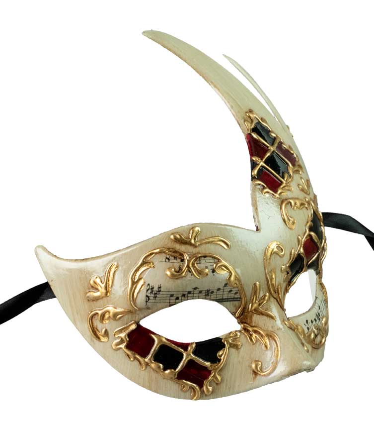 Masque Colombine Cygne Damier Écru, Rouge, Noir et Doré – Artisanat Authentique de Venise