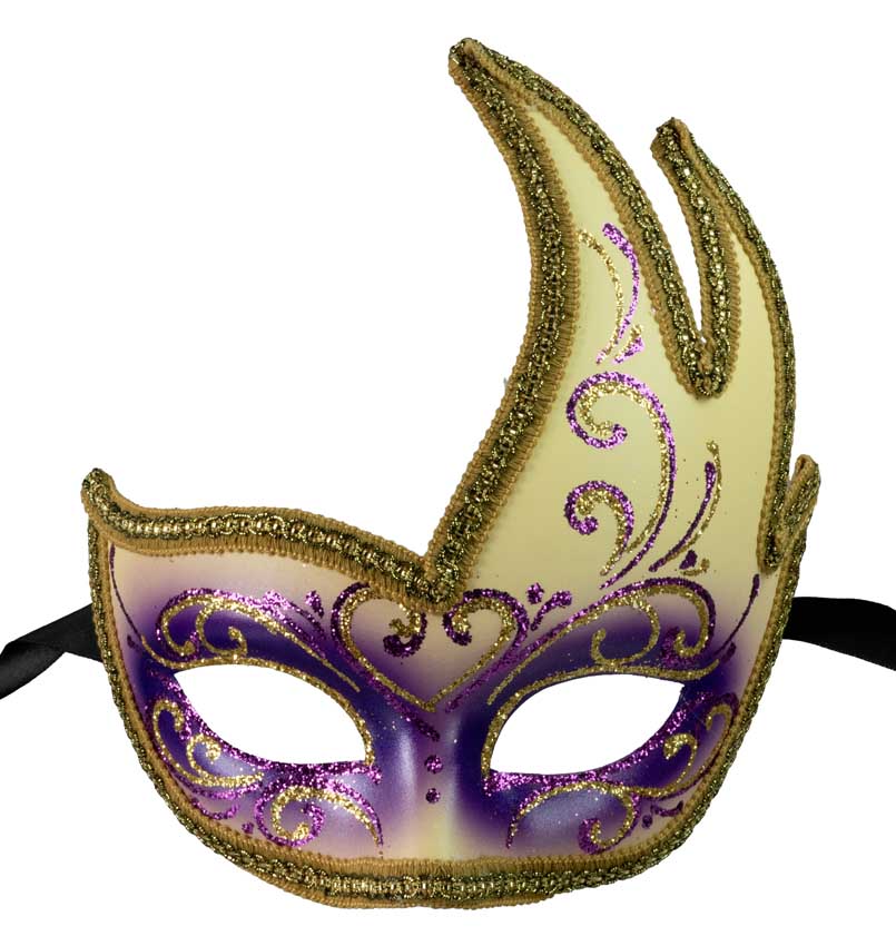 Masque Colombine Cygne Violet et Jaune Doré – Artisanat Authentique de Venise