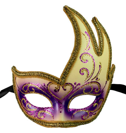 Masque Colombine Cygne Violet et Jaune Doré – Artisanat Authentique de Venise