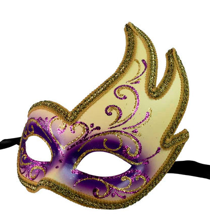 Masque Colombine Cygne Violet et Jaune Doré – Artisanat Authentique de Venise