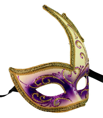 Masque Colombine Cygne Violet et Jaune Doré – Artisanat Authentique de Venise