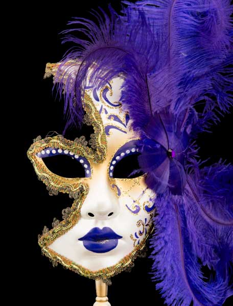 Masque Vénitien de Gala Luna Doré à Bâton et Plumes – Artisanat Authentique de Venise