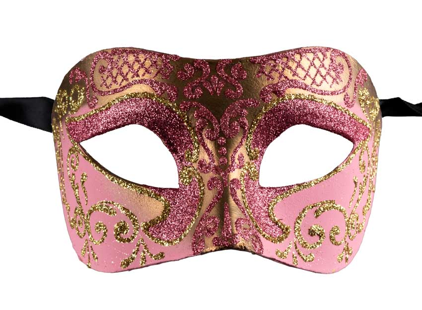 Masque Colombine Rose Doré – Artisanat Authentique de Venise