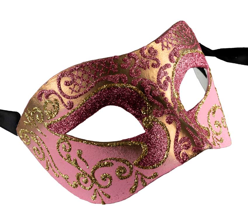Masque Colombine Rose Doré – Artisanat Authentique de Venise