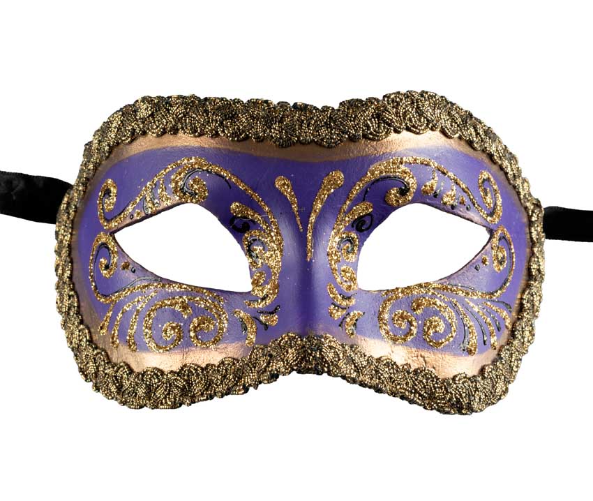 Masque Colombine Violet et Doré – Artisanat Authentique de Venise
