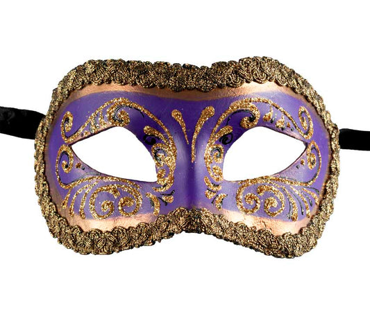 Masque Colombine Violet et Doré – Artisanat Authentique de Venise