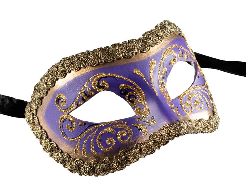 Masque Colombine Violet et Doré – Artisanat Authentique de Venise