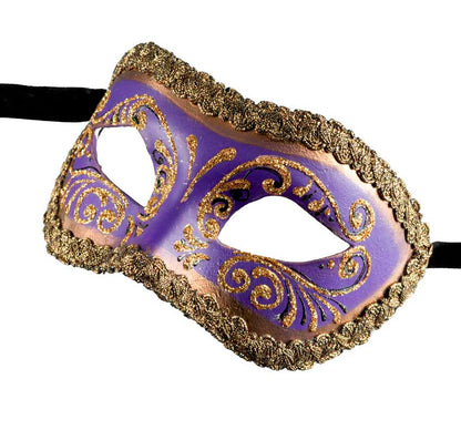 Masque Colombine Violet et Doré – Artisanat Authentique de Venise