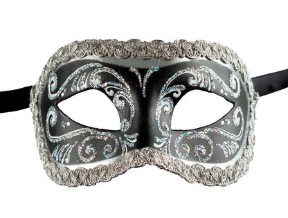 Masque Colombine Noir et Argenté – Artisanat Authentique de Venise