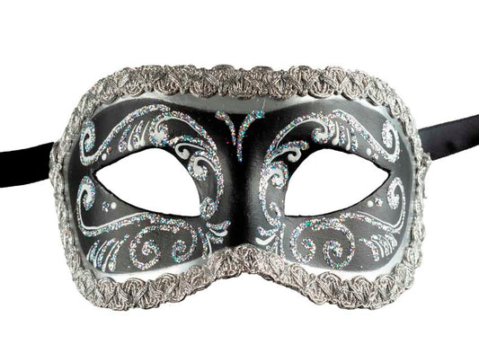 Masque Colombine Noir et Argenté – Artisanat Authentique de Venise