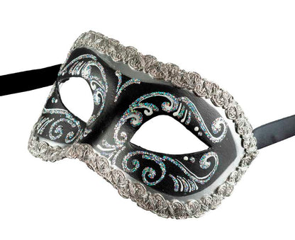 Masque Colombine Noir et Argenté – Artisanat Authentique de Venise