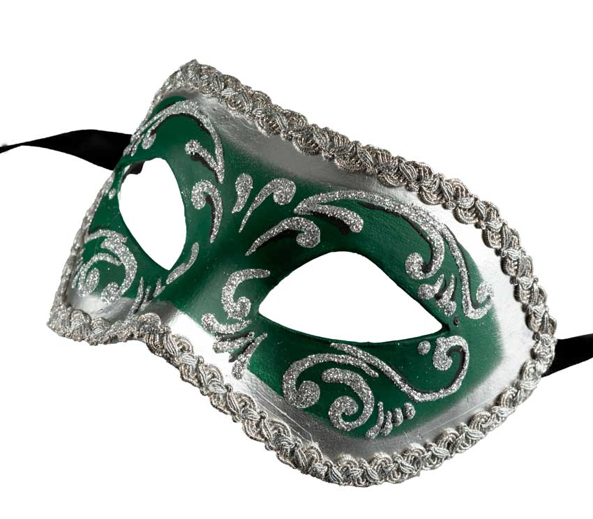 Masque Colombine Vert Argenté – Artisanat Authentique de Venise
