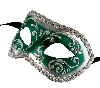 Masque Colombine Vert Argenté – Artisanat Authentique de Venise
