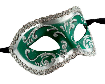 Masque Colombine Vert Argenté – Artisanat Authentique de Venise