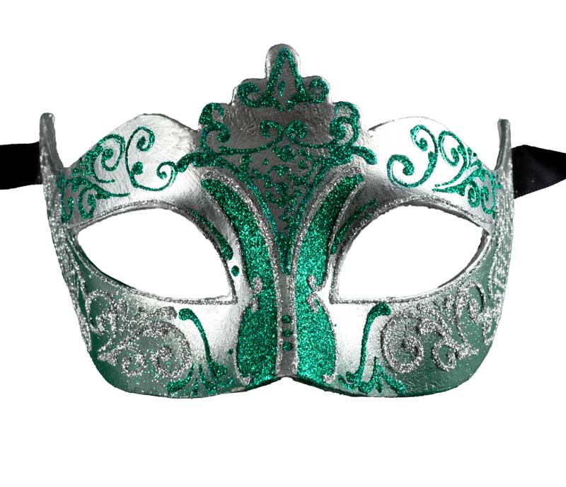 Masque Colombine à Pointe Vert Argenté – Artisanat Authentique de Venise