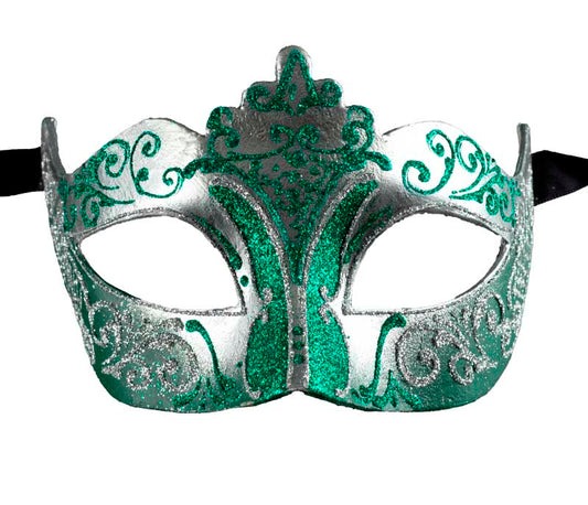 Masque Colombine à Pointe Vert Argenté – Artisanat Authentique de Venise