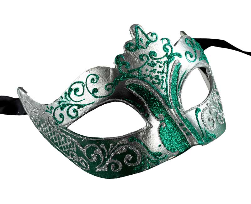 Masque Colombine à Pointe Vert Argenté – Artisanat Authentique de Venise