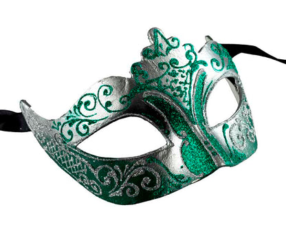 Masque Colombine à Pointe Vert Argenté – Artisanat Authentique de Venise