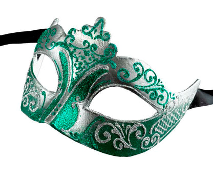 Masque Colombine à Pointe Vert Argenté – Artisanat Authentique de Venise