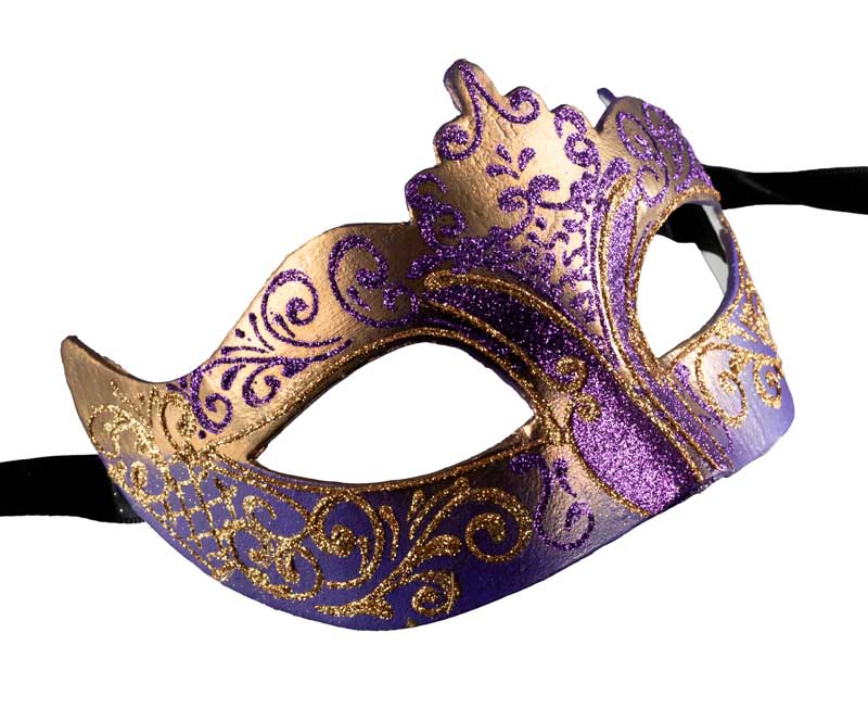 Masque Colombine Violet Doré à Pointe – Artisanat Authentique de Venise
