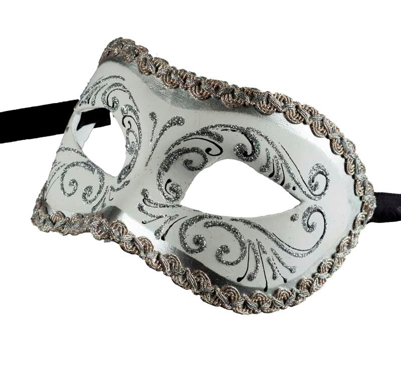 Masque Colombine Blanc et Argenté – Artisanat Authentique de Venise