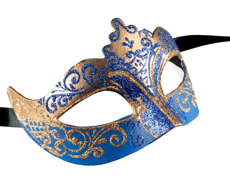Masque Colombine Bleu Doré – Artisanat Authentique de Venise
