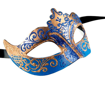 Masque Colombine Bleu Doré – Artisanat Authentique de Venise