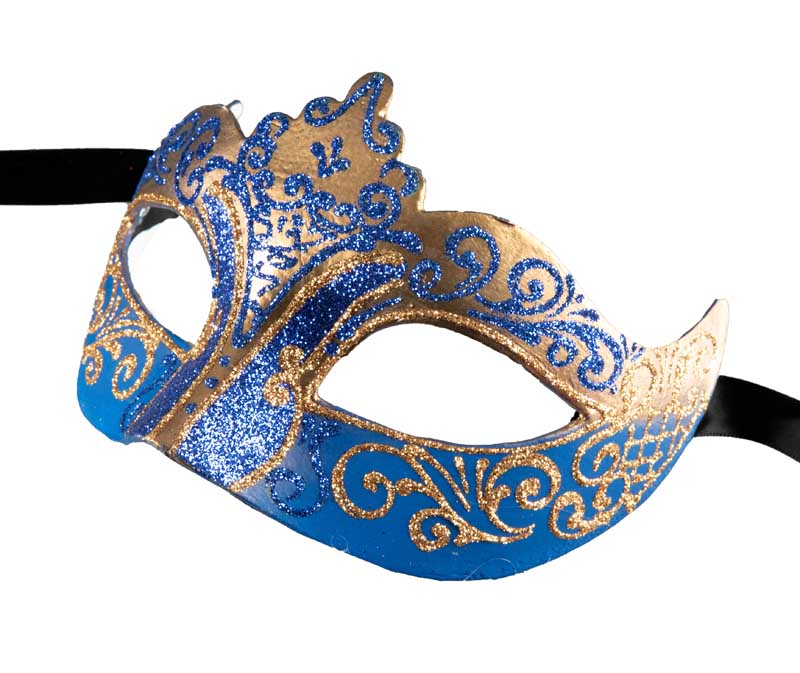 Masque Colombine Bleu Doré – Artisanat Authentique de Venise