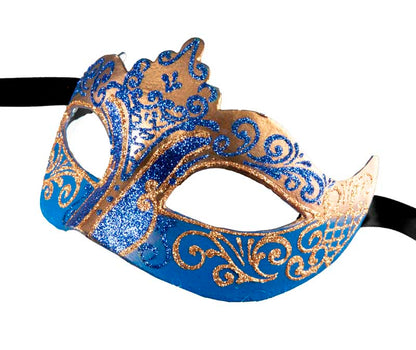 Masque Colombine Bleu Doré – Artisanat Authentique de Venise