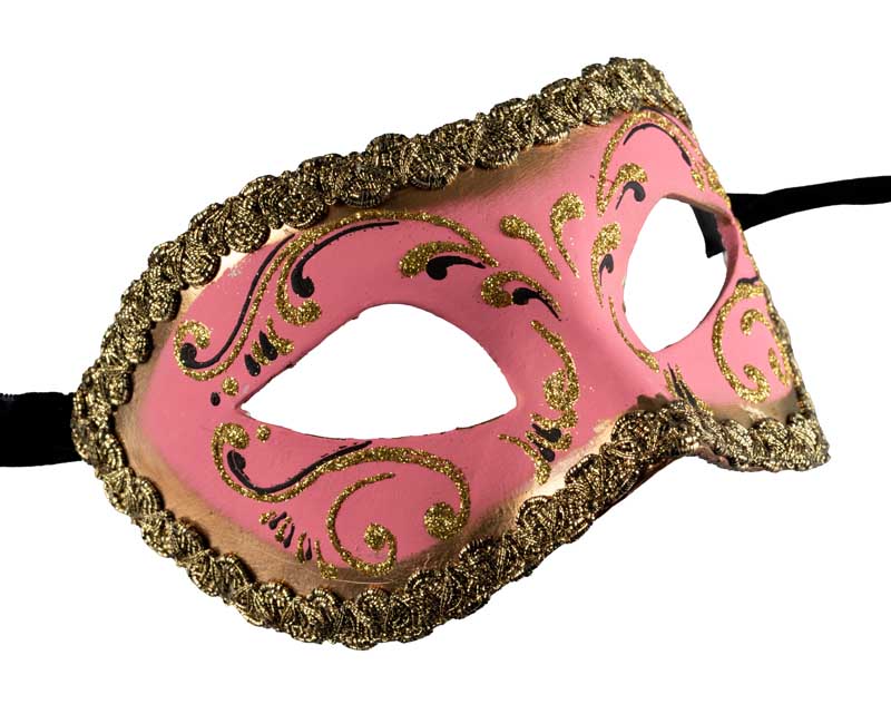 Masque Colombine Rose et Doré – Artisanat Authentique de Venise
