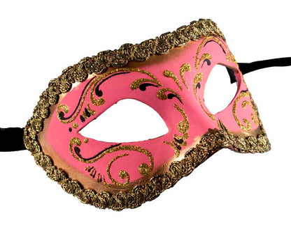 Masque Colombine Rose et Doré – Artisanat Authentique de Venise
